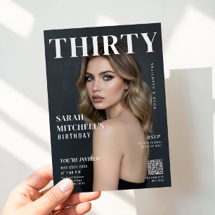 Stylish Magazine Cover Photo 30th Birthday QR Code Invitation