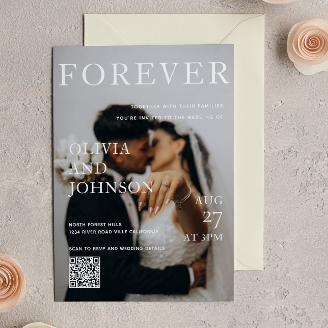Stylish Magazine Style Qr Code Wedding Invitation (Creator Uploaded)