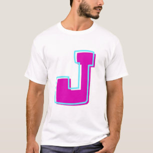 Stylish Magenta and Teal Letter J T-Shirt