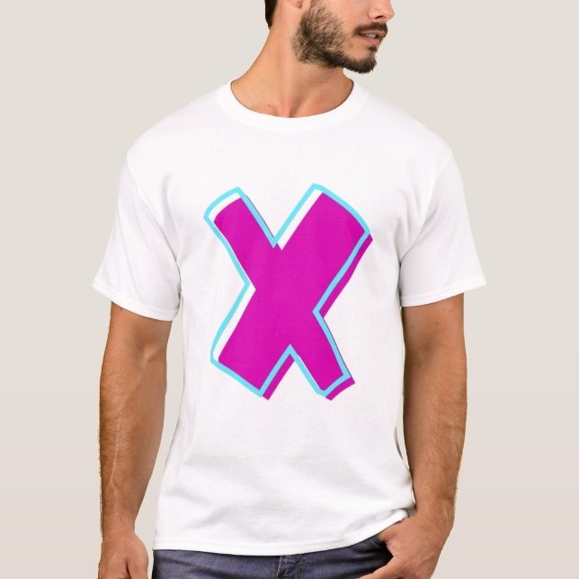 Stylish Magenta and Teal Letter X T-Shirt (Front)