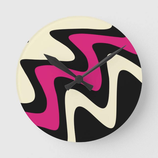 Stylish Magenta Beige Black Round Clock (Front)
