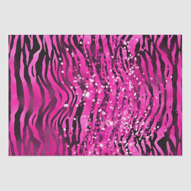 Stylish Magenta Pink & Black Glitter Tiger Stripes Tissue Paper (Front)