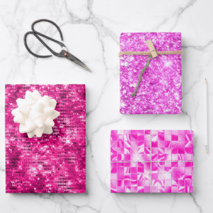 Stylish Magenta Pink Glitter and Foil Glam Pattern Wrapping Paper Sheet