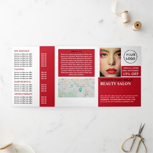 Stylish Makeup Design, Beauty Salon Tri-Fold Flyer Invitation (Outside)