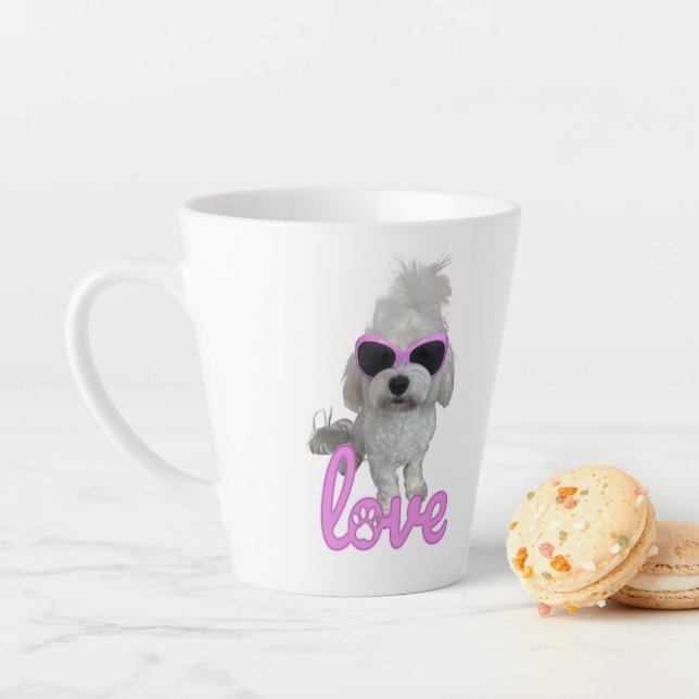 Stylish Maltese Dog with Pink Sunglasses Latte Mug (In Situ)