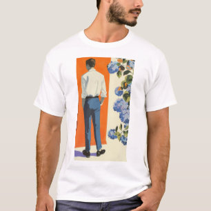 Stylish Man in White Shirt Blue and Black Design T