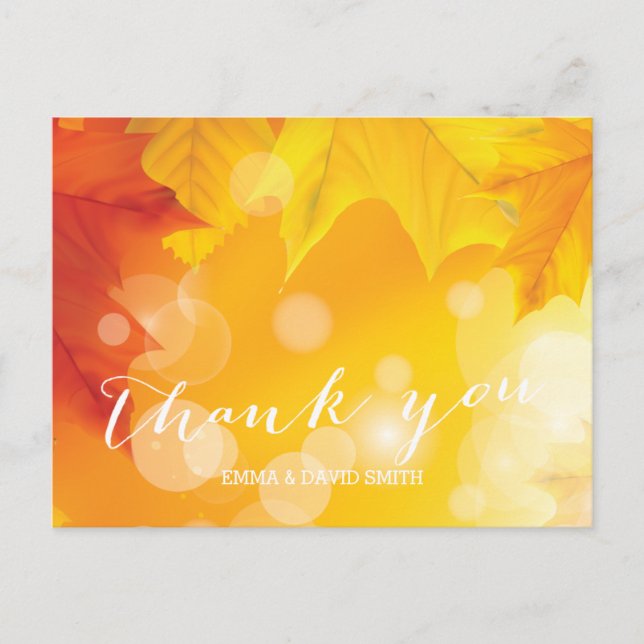 Stylish Maple Leaves Autumn Wedding Thank You Postcard (Front)