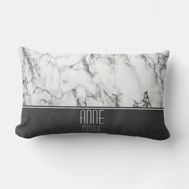 Stylish Marble and Leather Lumbar Pillow (Front)