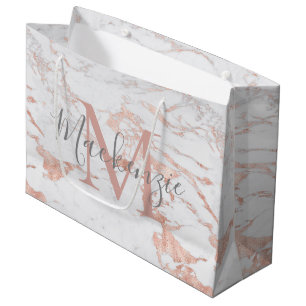 Stylish Marble and Rose Gold Foil Monogram Large Gift Bag