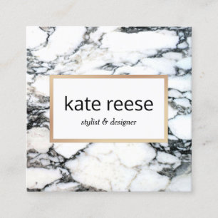 Stylish Marble Black and White Marble Square Business Card