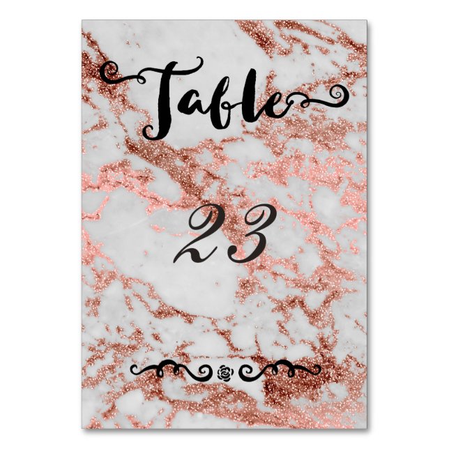 Stylish marble faux rose gold wedding collection table number (Front)