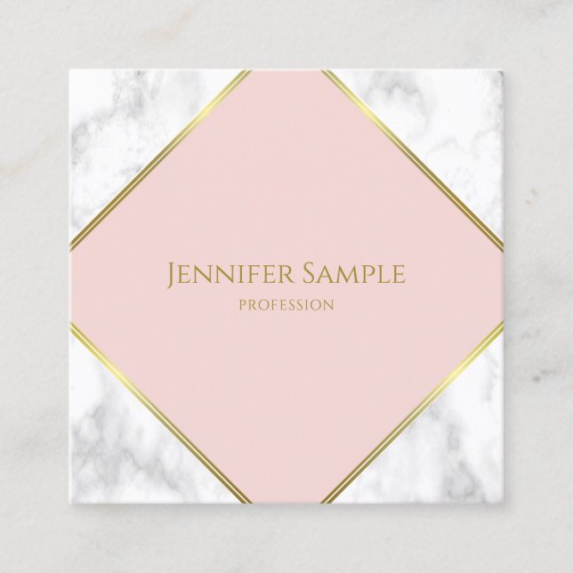 Stylish Marble Gold Blush Pink Modern Template Square Business Card (Front)