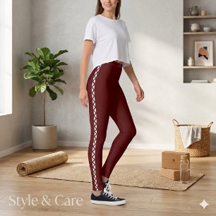 Stylish Maroon Leggings with White Side Stripe