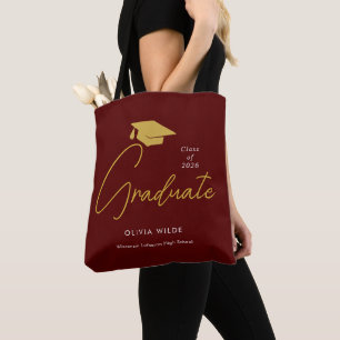 Stylish Maroon Personalized Graduation Tote Bag