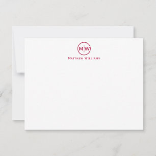 Stylish Maroon Red Circle Two Monogram Initial Card