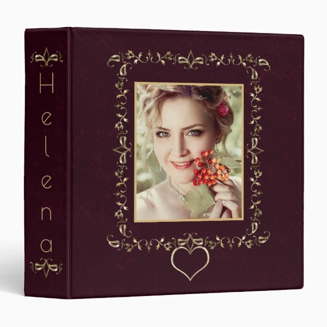 Stylish maroon shabby gold pattern 3 ring binder (Front/Spine)