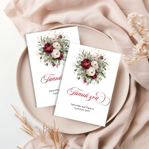 Stylish Marsala Floral Greenery Gold Thank You Card