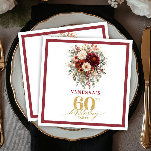 Stylish Marsala Gold Autumn 60th Birthday Party Napkin