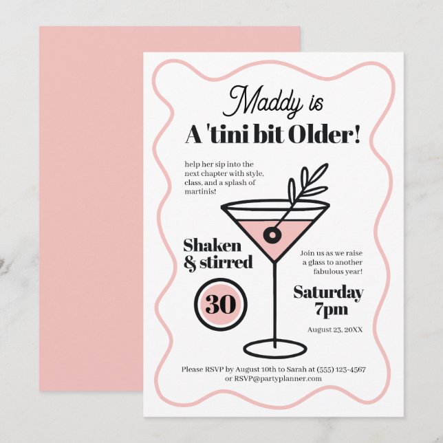 Stylish Martini Invitations for 30th Birthday  (Front/Back)