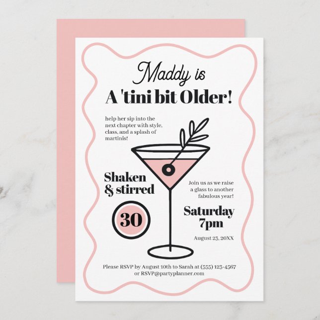 Stylish Martini Invitations pour le 30e anniversai (Devant / Derrière)