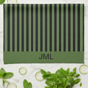 Stylish Masculine Dark Green and Black Stripes   Kitchen Towel