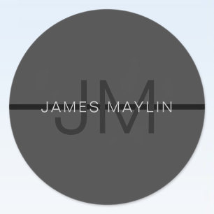 Stylish Masculine Dark Grey Name & Monogram 