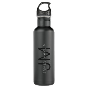 Stylish Masculine Dark Grey Name & Monogram  710 Ml Water Bottle