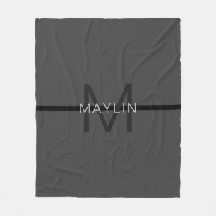 Stylish Masculine Dark Grey Name & Monogram  Fleece Blanket