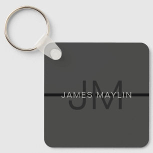 Stylish Masculine Dark Grey Name & Monogram  Keychain
