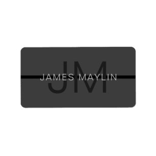 Stylish Masculine Dark Grey Name & Monogram  Label