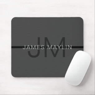 Stylish Masculine Dark Grey Name & Monogram  Mouse Pad