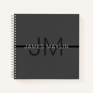 Stylish Masculine Dark Grey Name & Monogram  Notebook