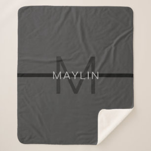 Stylish Masculine Dark Grey Name & Monogram  Sherpa Blanket