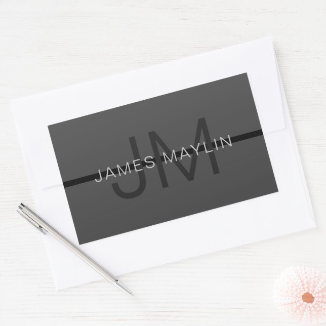 Stylish Masculine Dark Grey Name & Monogram  Sticker (Envelope)