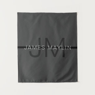 Stylish Masculine Dark Grey Name & Monogram  Tapestry