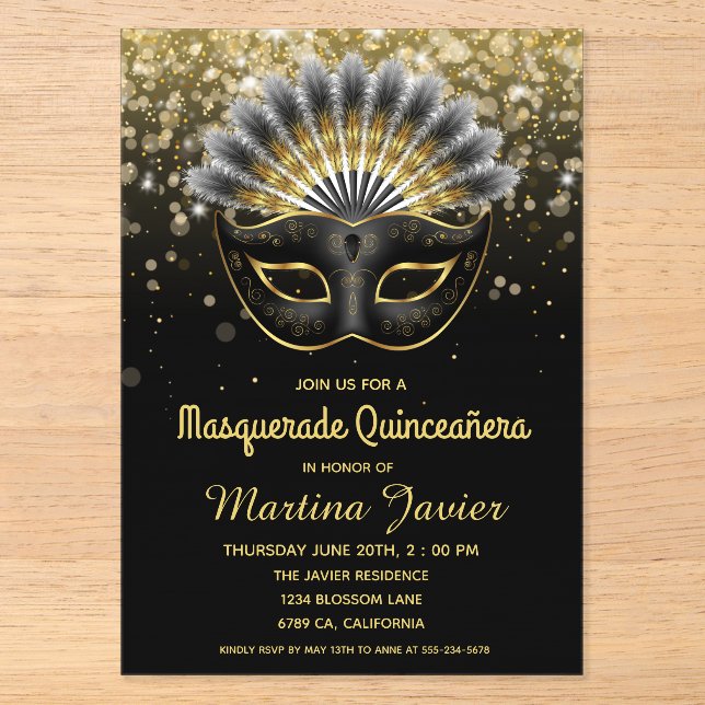 Stylish Masquerade Quinceañera 15th Birthday Acrylic Invitations (Front)