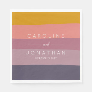 Stylish Mauve and Mustard Striped Custom Wedding Napkin