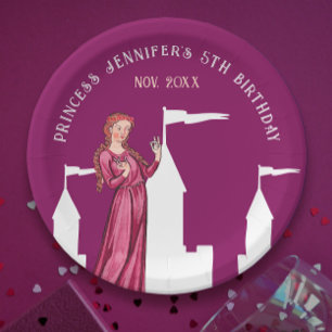 Stylish Medieval Girly Dark Pink Princess Castle Paper Plate