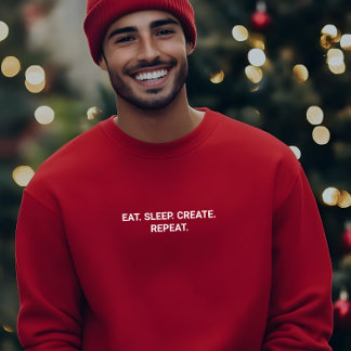 Stylish Men Red Eat Sleep Create Repeat Slogan T-Shirt