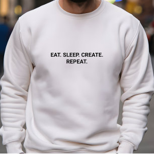 Stylish Men White Eat Sleep Create Repeat Slogan Sweatshirt