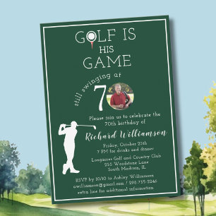 Stylish Men's Golf Photo 70th Birthday Party Invitation
