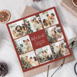 Stylish Merriest Christmas Photo Collage  Holiday Card<br><div class="desc">Imagine a square Christmas card designed to spread holiday joy and nostalgia. The front of the card is a collage of eight heartwarming photos, capturing the essence of your festive celebrations and cherished moments. In the centre of this delightful photo mosaic, you'll find the greeting "Merriest Christmas" beautifully scripted in...</div>