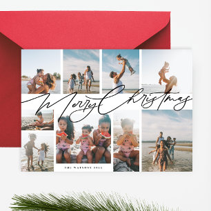 Stylish MERRY CHRISTMAS   9 Photo Collage   Modern Holiday Card
