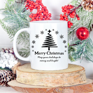 stylish merry christmas black white holiday tree coffee mug