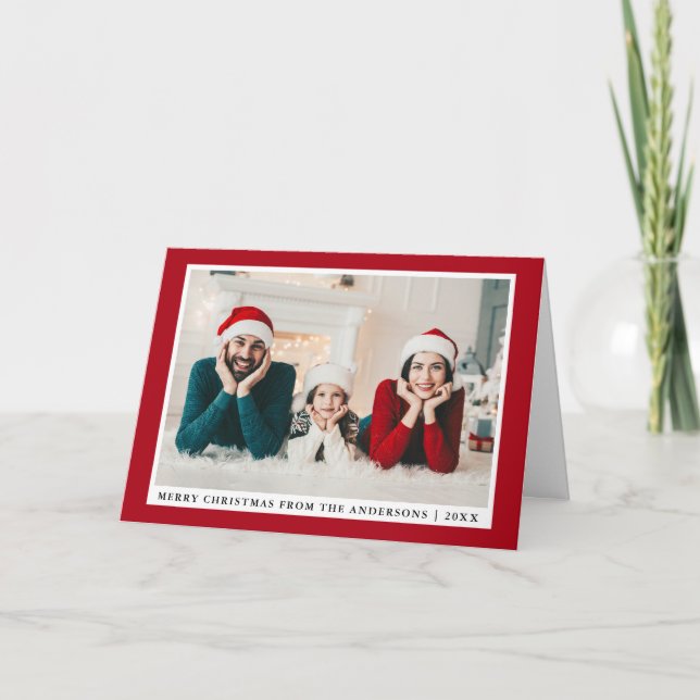 Stylish Merry Christmas Photo Red Folded Holiday Card (Front)