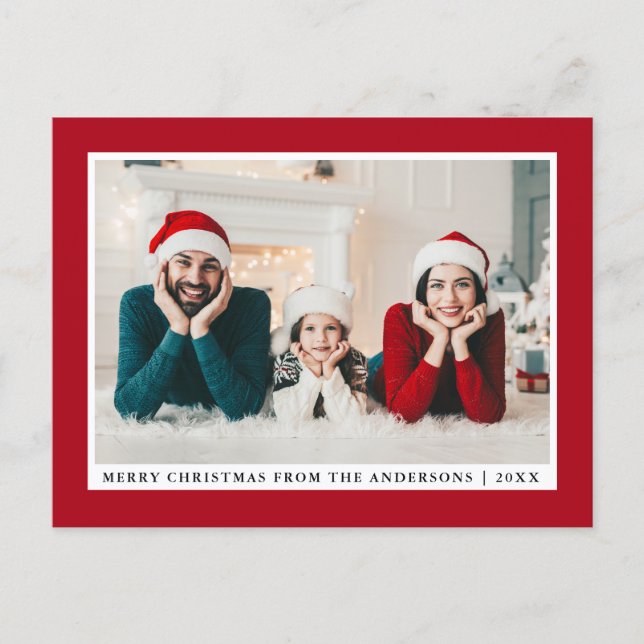 Stylish Merry Christmas Photo Red Postcard (Front)