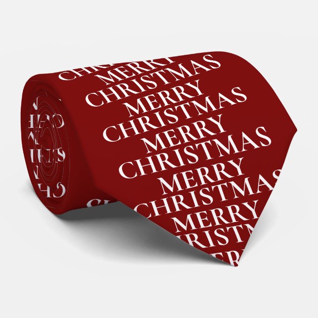 Stylish "Merry Christmas" Red Custom Holiday Tie (Rolled)