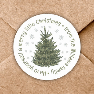 stylish merry little Christmas,holiday tree green  Classic Round Sticker