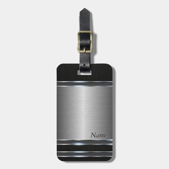 Stylish Metal with Leather Look Luggage Tag (Front Vertical)