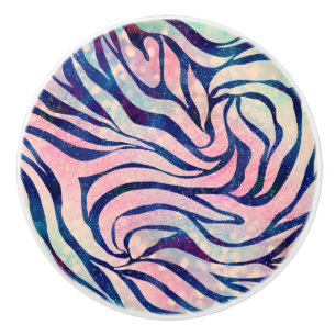 Stylish Metallic Blue & Holographic Zebra Print Ceramic Knob